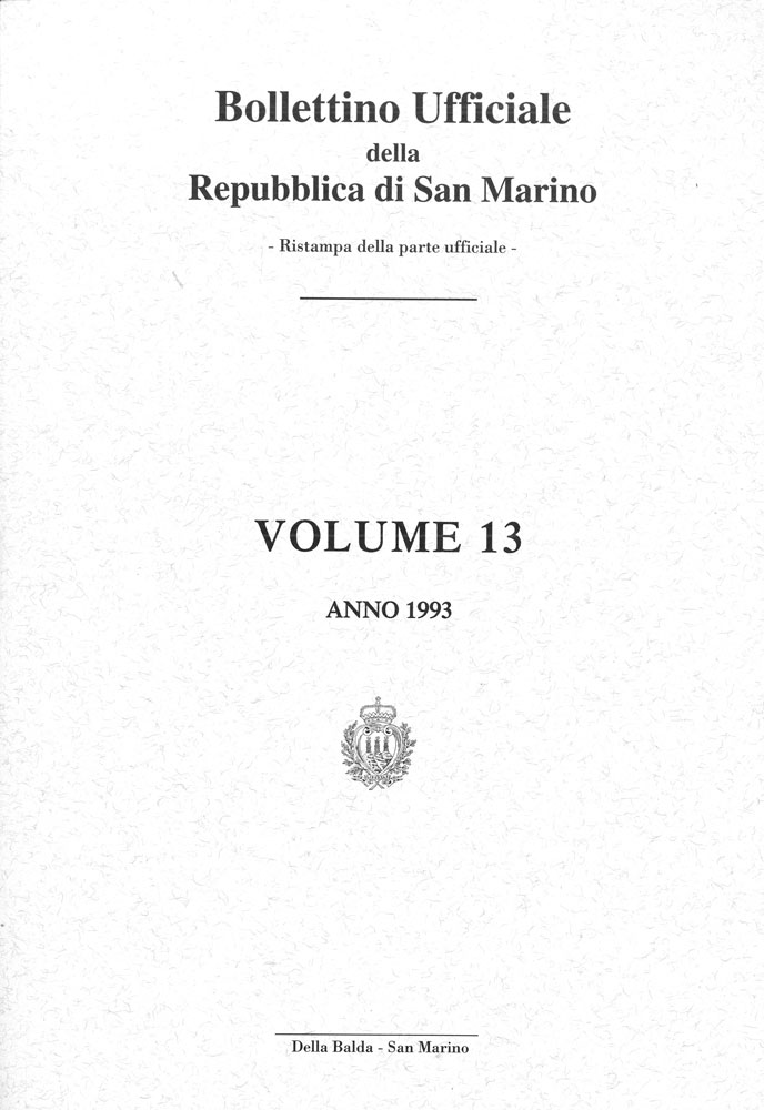 Bollettino ufficiale della Repubblica di San Marino volume 13. Ristampa della parte ufficiale.