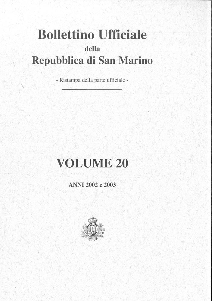 Bollettino ufficiale della Repubblica di San Marino volume 20. Ristampa della parte ufficiale.