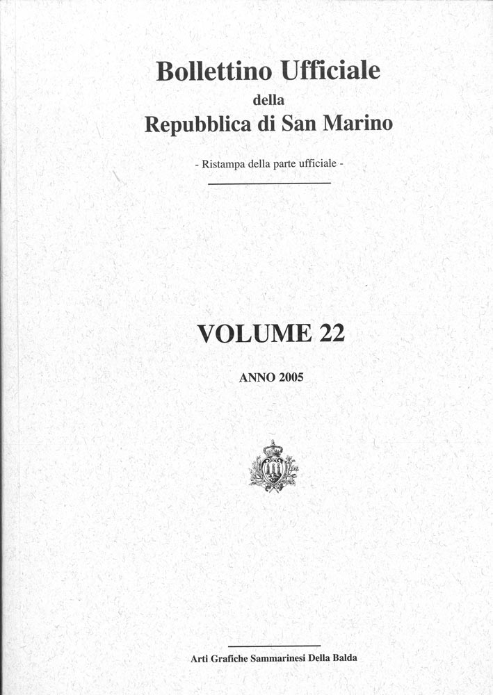 Bollettino ufficiale della Repubblica di San Marino volume 22. Ristampa della parte ufficiale.